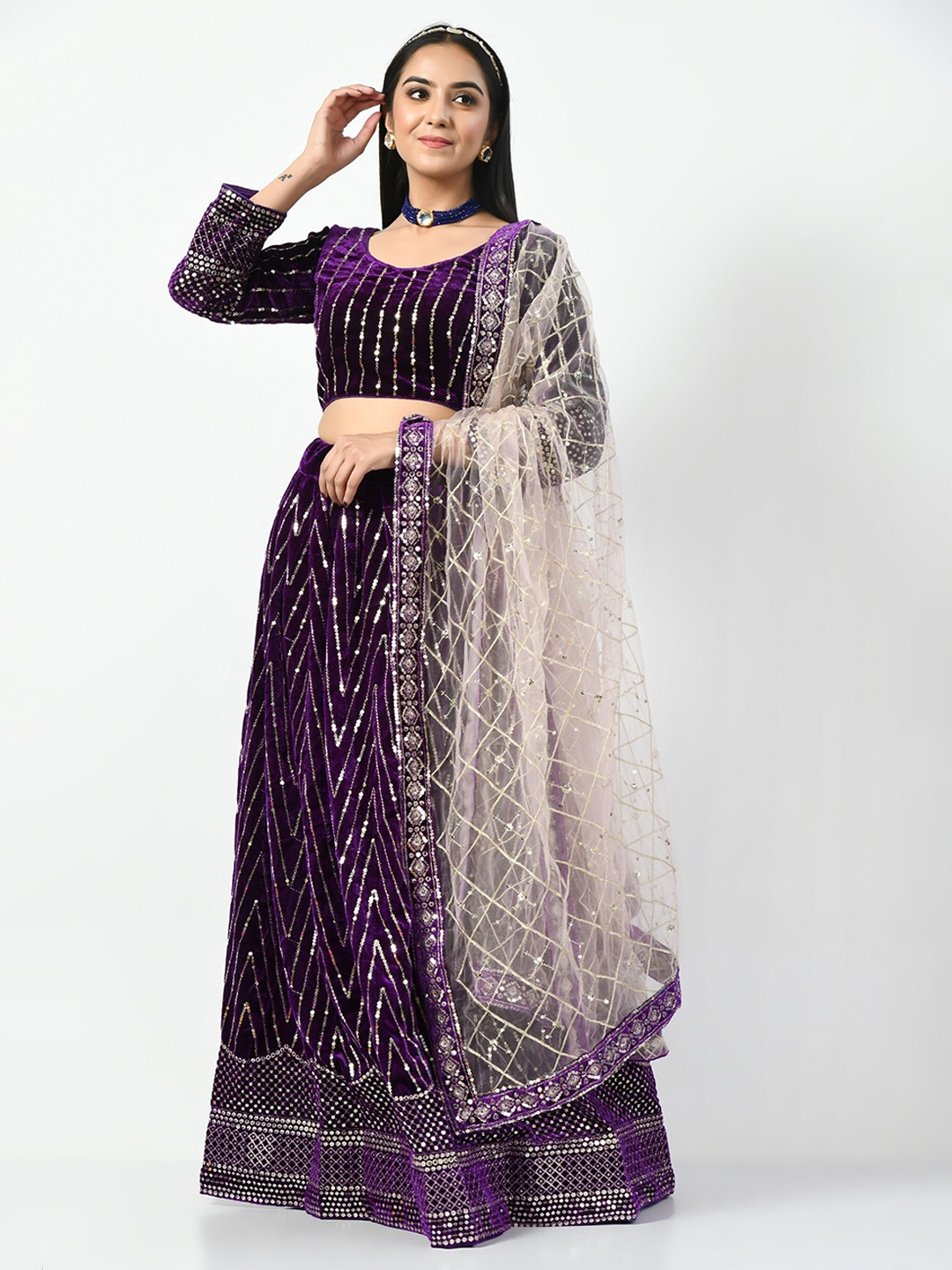 

Angroop Embellished Sequinned Semi-Stitched Lehenga & Unstitched Blouse With Dupatta, Purple