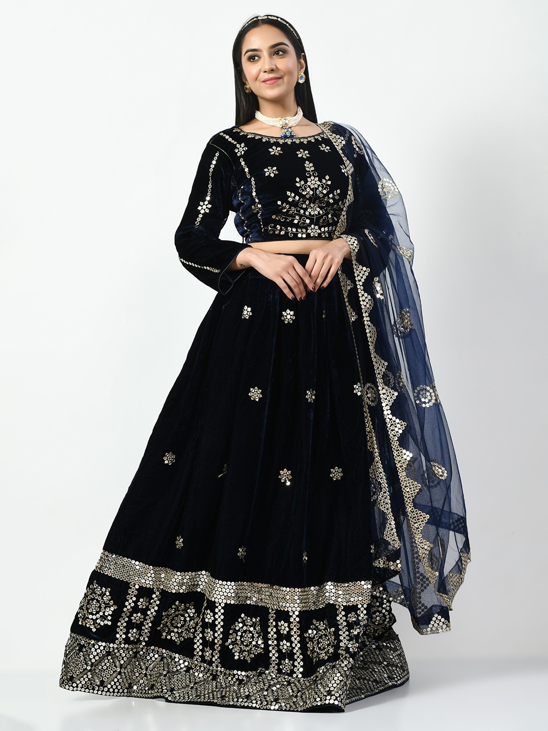

Angroop Embellished Sequinned Semi-Stitched Lehenga & Unstitched Blouse With Dupatta, Navy blue