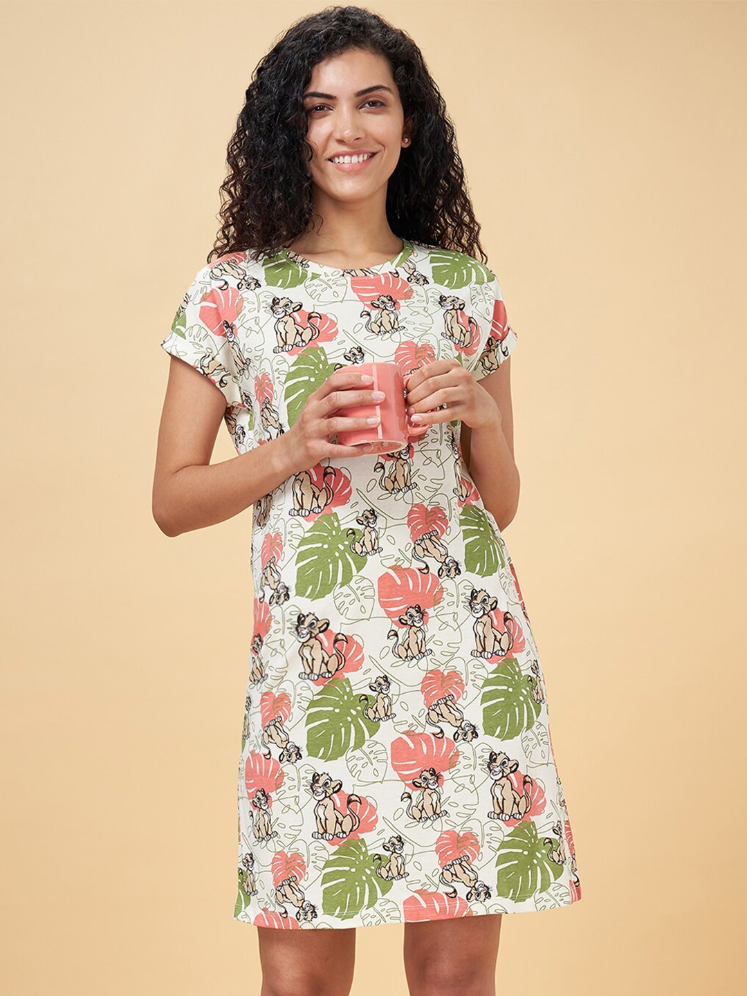 

Dreamz by Pantaloons Floral Printed Pure Cotton T-Shirt Nightdress, Grey