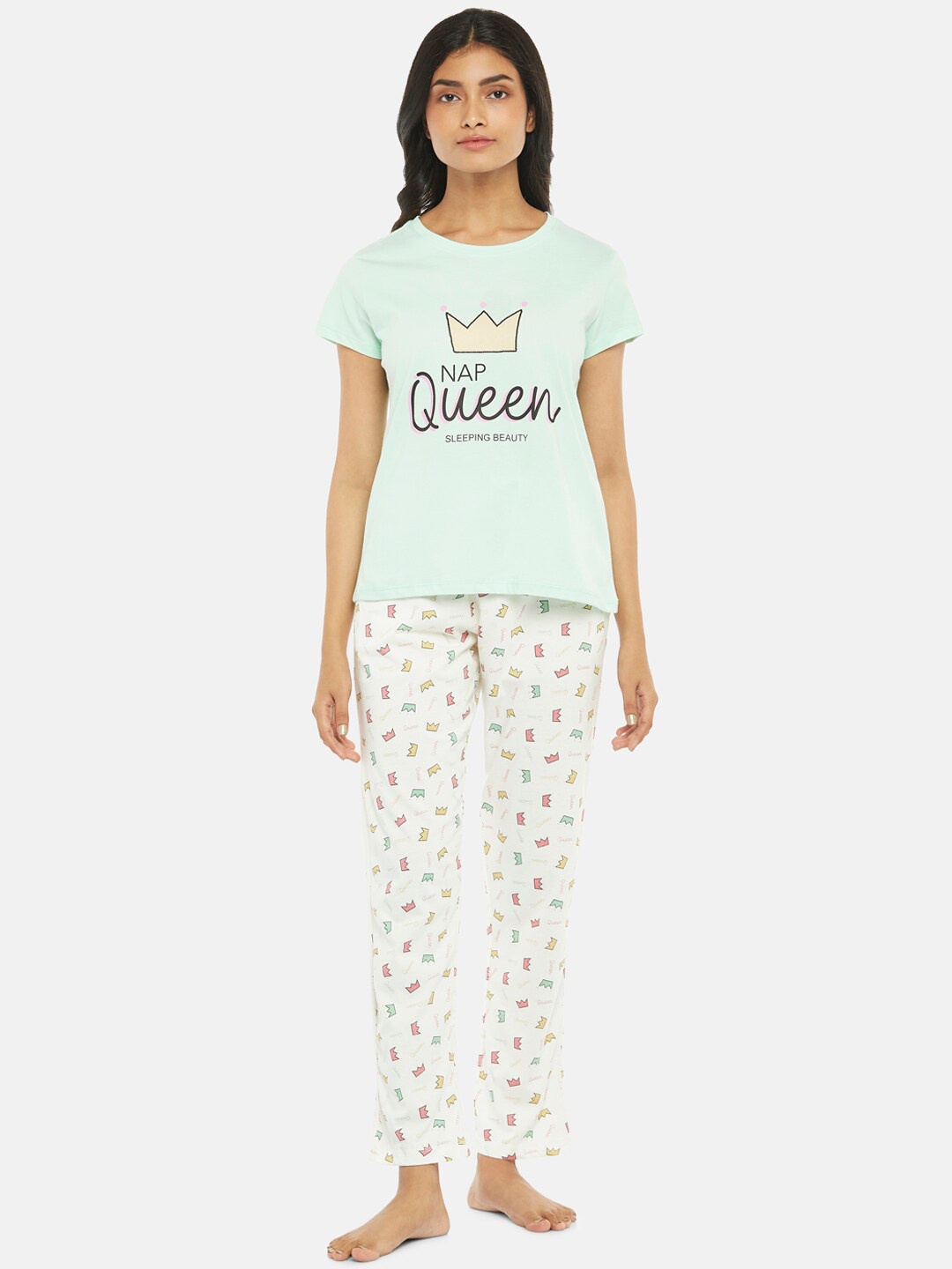

Dreamz by Pantaloons Printed Pure Cotton Night Suit, Green