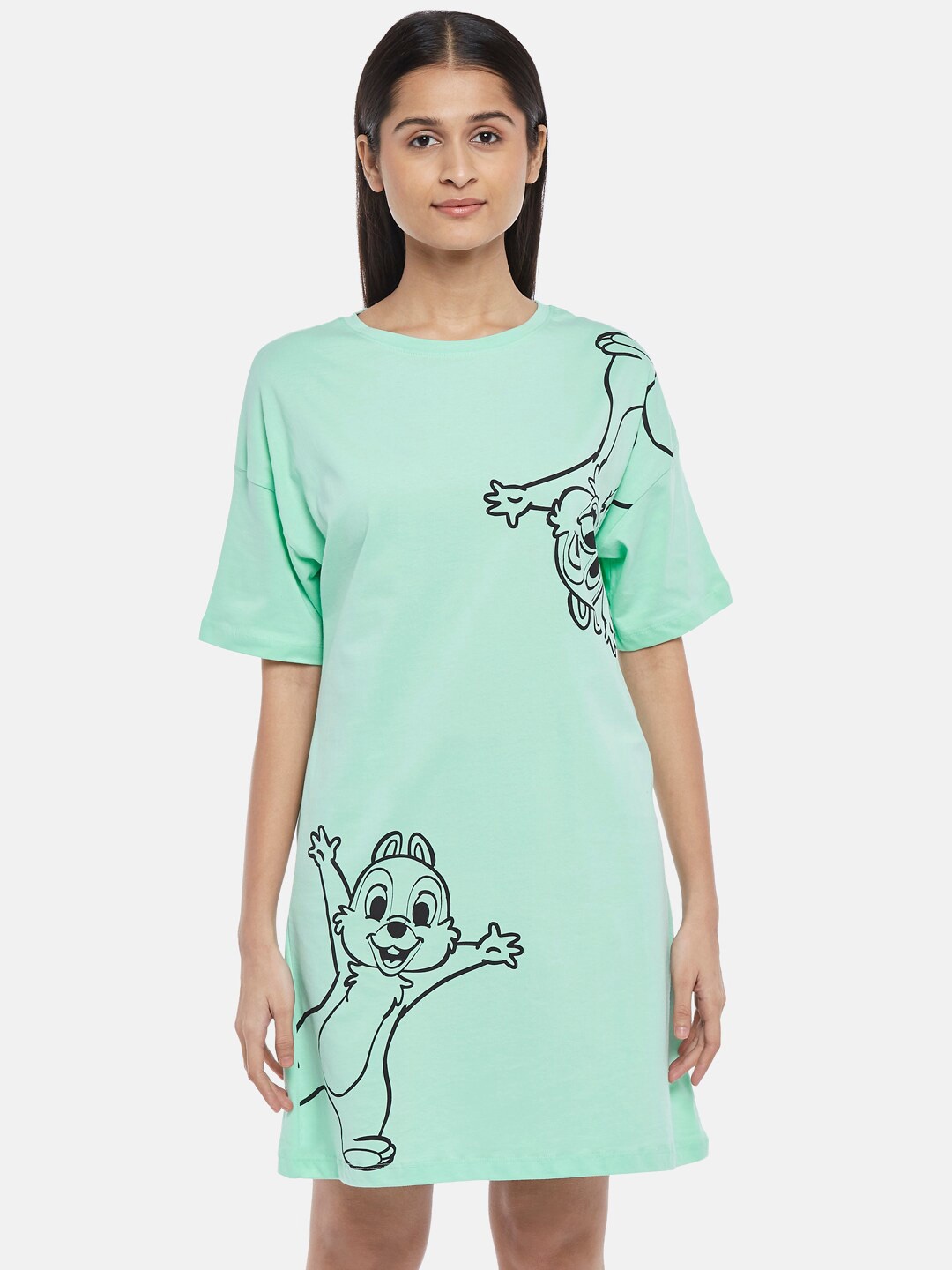 

Dreamz by Pantaloons Graphic Printed Pure Cotton T-Shirt Nightdress, Green