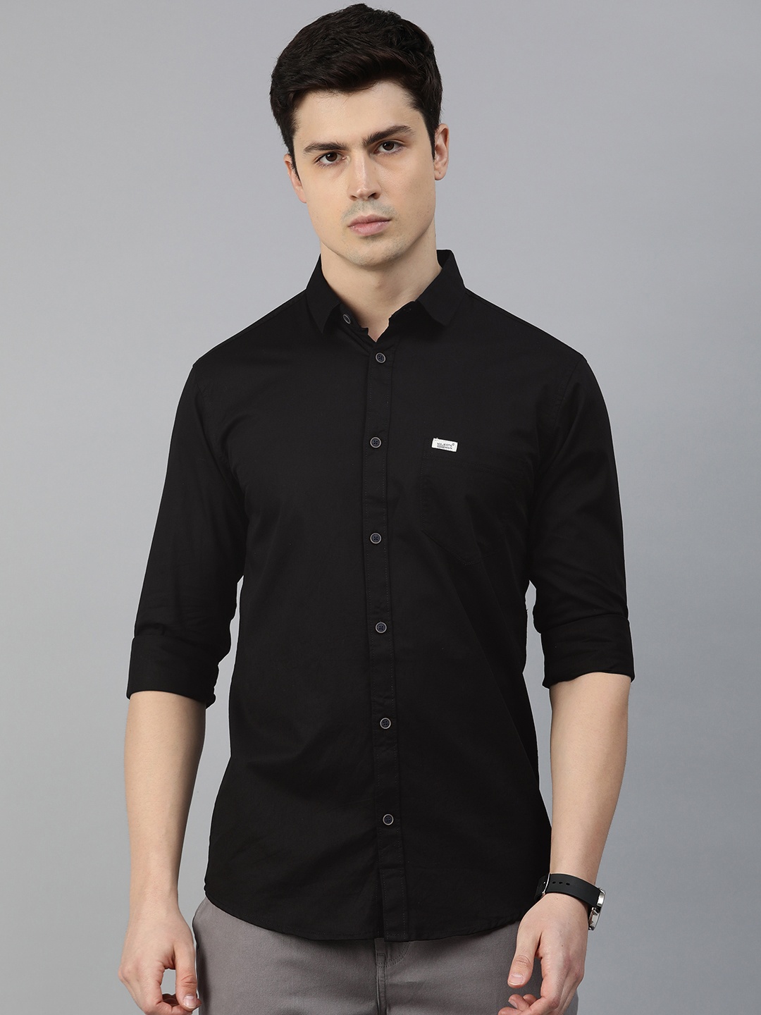 

Majestic Man Men Classic Slim Fit Pure Cotton Casual Shirt, Black