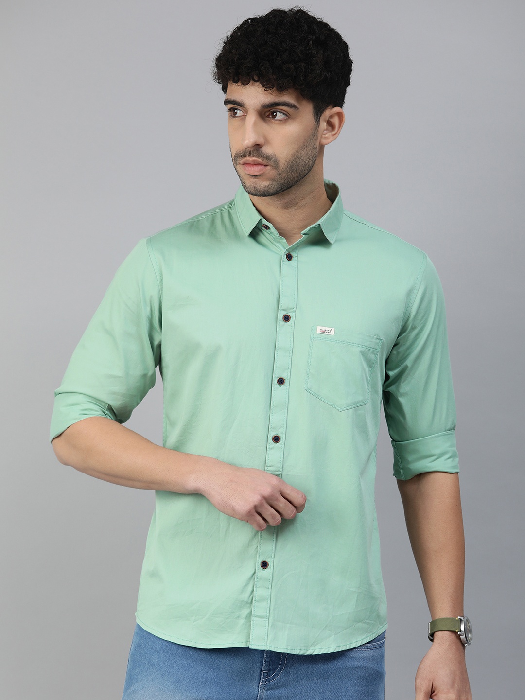 

Majestic Man Men Classic Slim Fit Pure Cotton Casual Shirt, Sea green