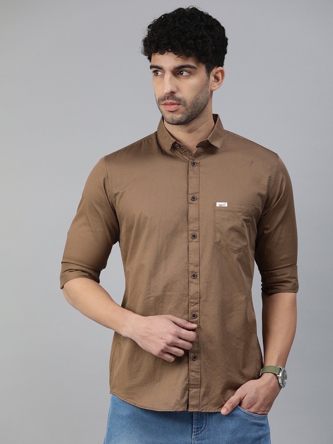 

Majestic Man Men Classic Slim Fit Pure Cotton Casual Shirt, Brown