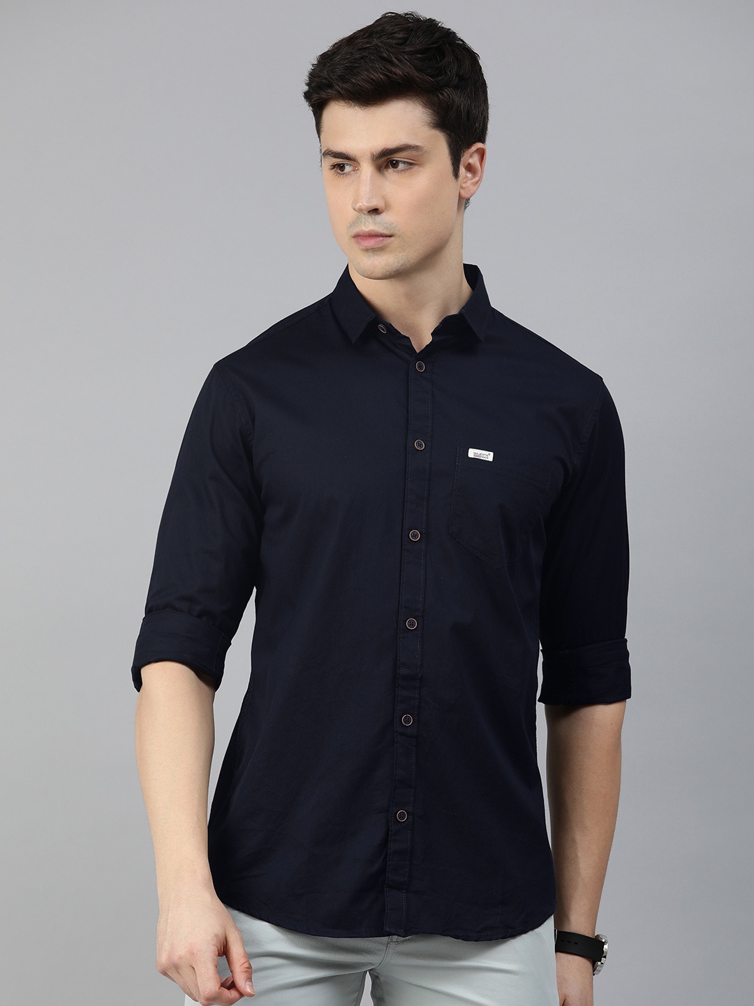 

Majestic Man Men Classic Slim Fit Pure Cotton Casual Shirt, Navy blue