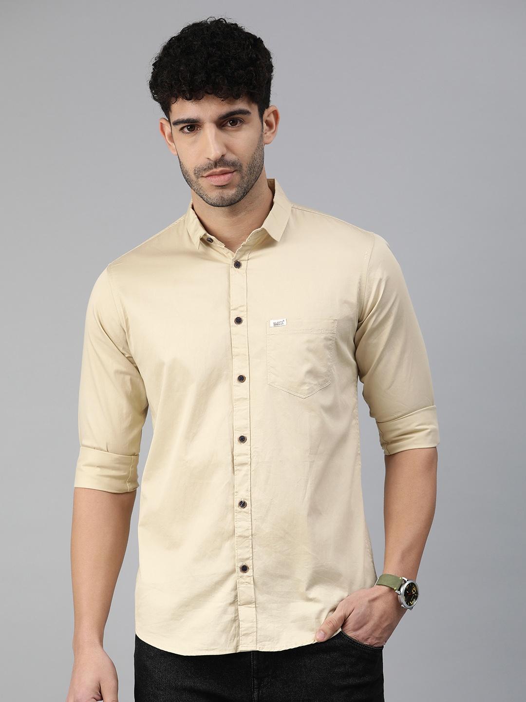 

Majestic Man Men Classic Slim Fit Pure Cotton Casual Shirt, Beige