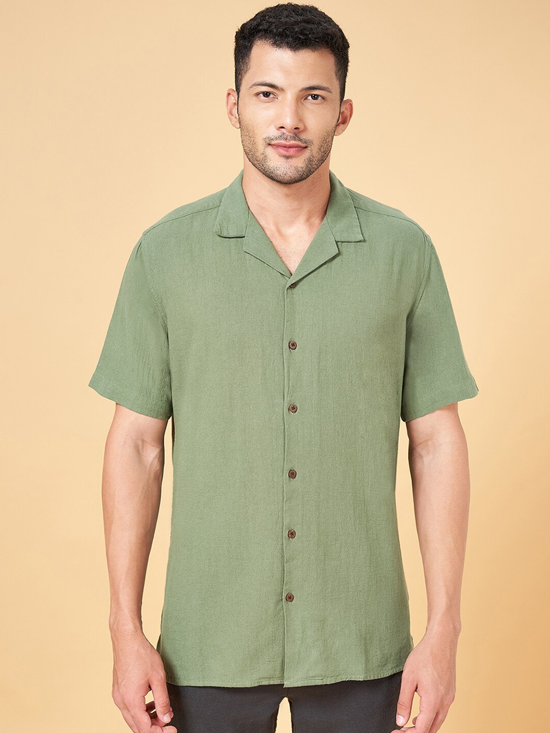 

7 Alt by Pantaloons Cuban Collar Cotton Casual Shirt, Olive