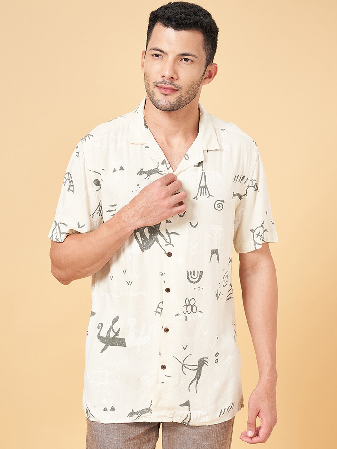 

7 Alt by Pantaloons Conversational Printed Casual Shirt, Off white