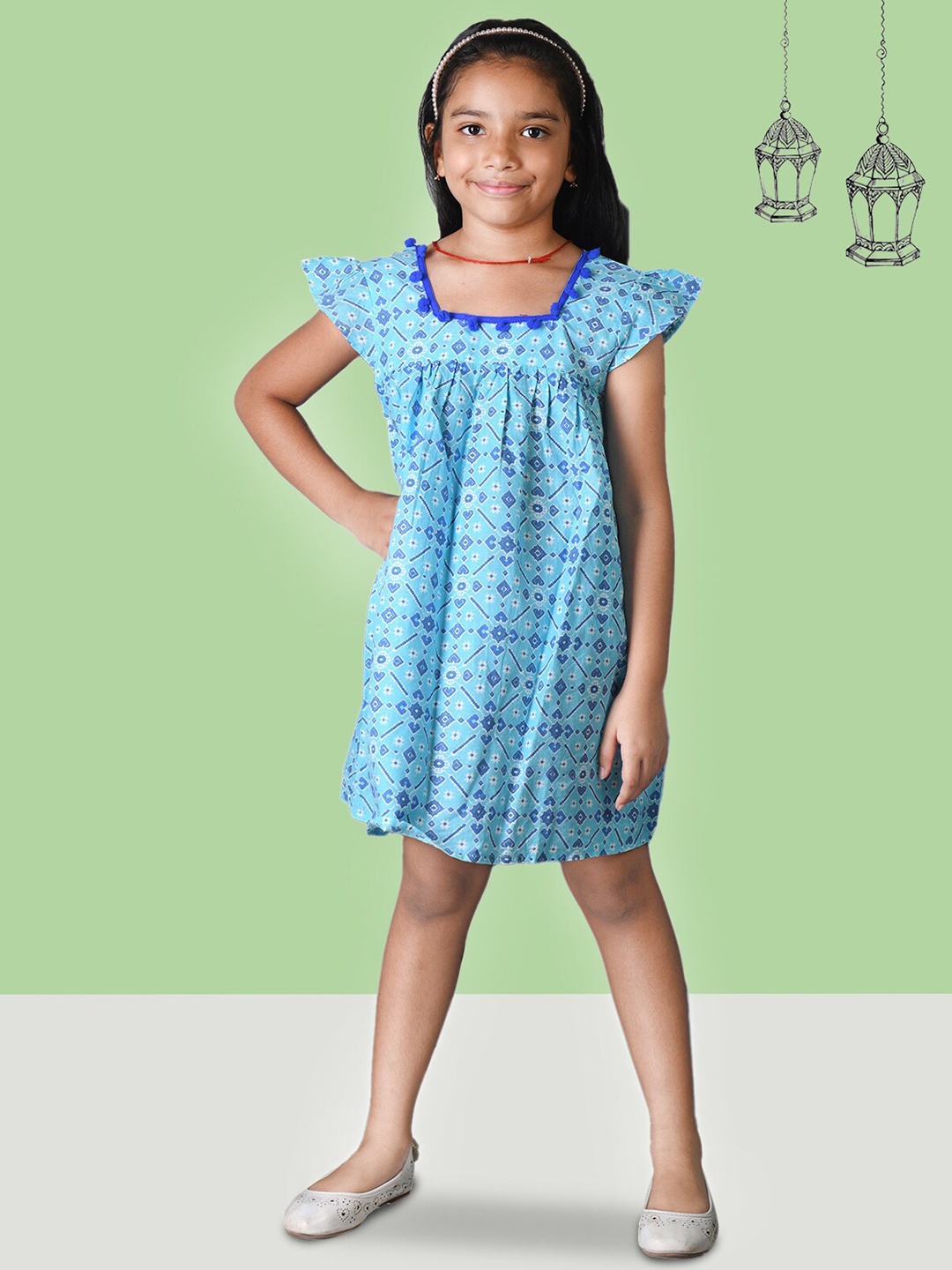 

Kids On Board Girls Geometric Print Cotton A-Line Dress, Blue