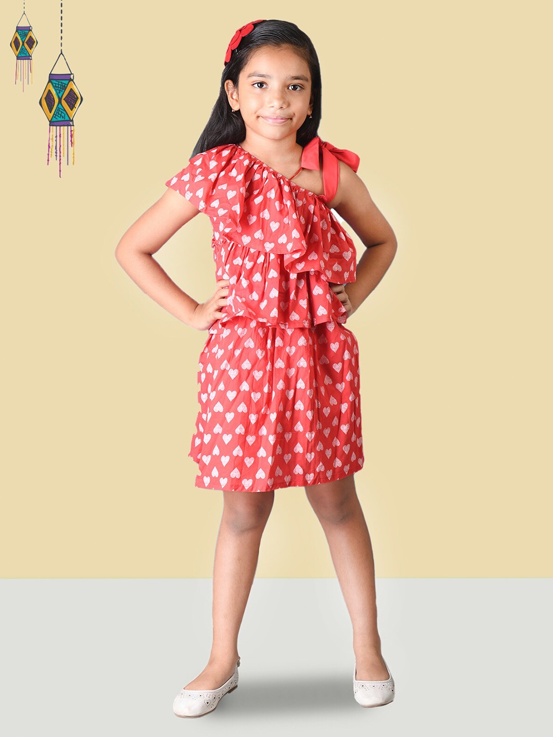 

Kids On Board Girls Conversational Printed Cotton A-Line Dress, Red