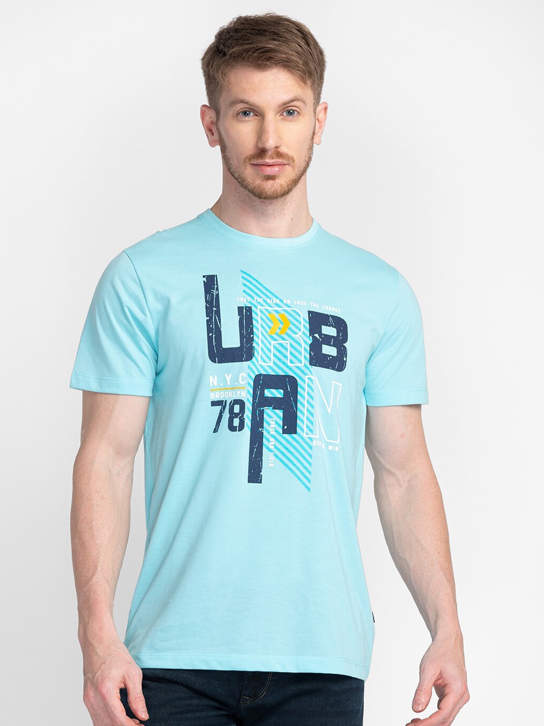 

TESSIO Typography Printed Cotton T-Shirt, Blue