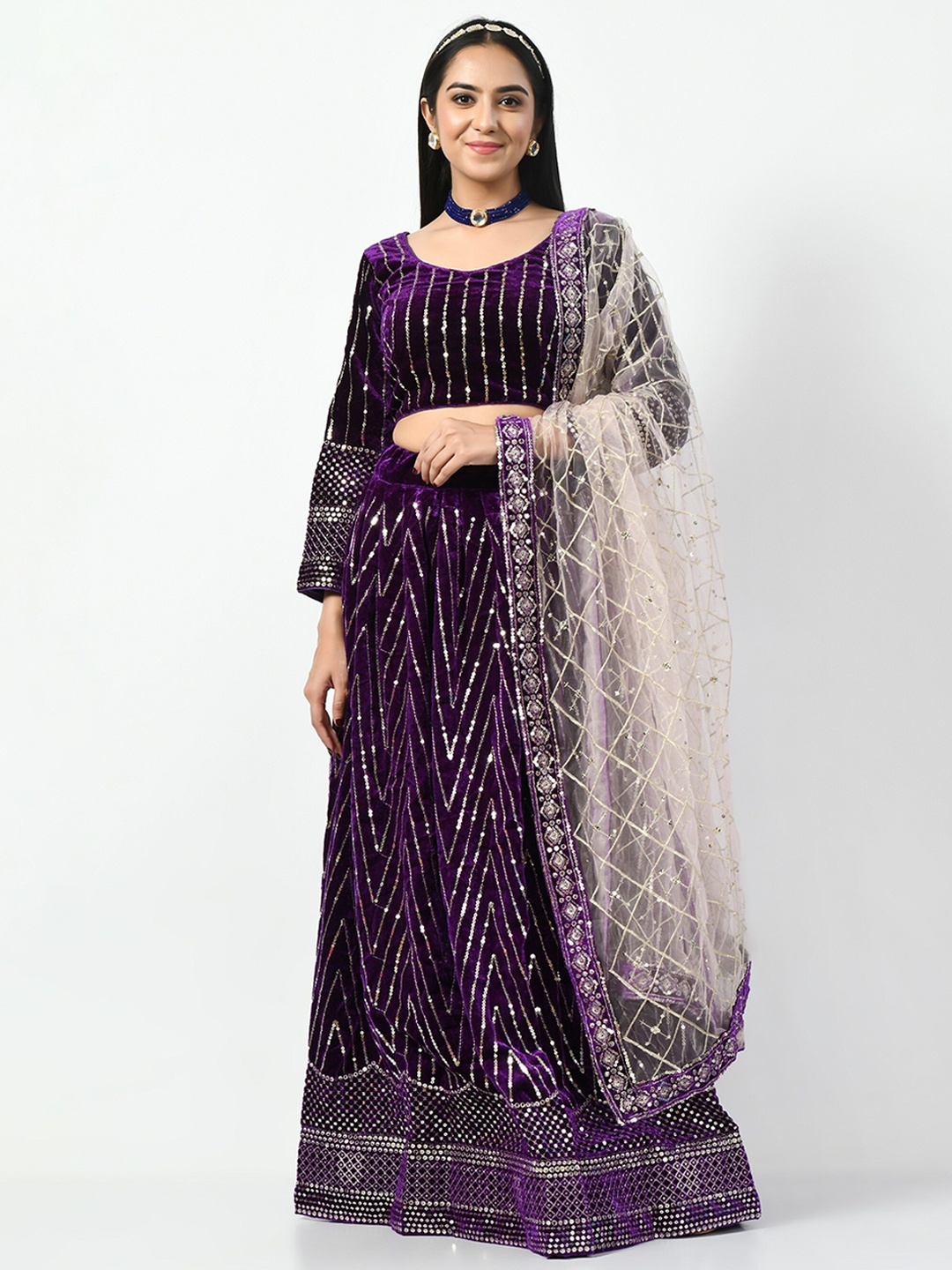 

Angroop Embellished Sequinned Semi-Stitched Lehenga & Unstitched Blouse With Dupatta, Purple