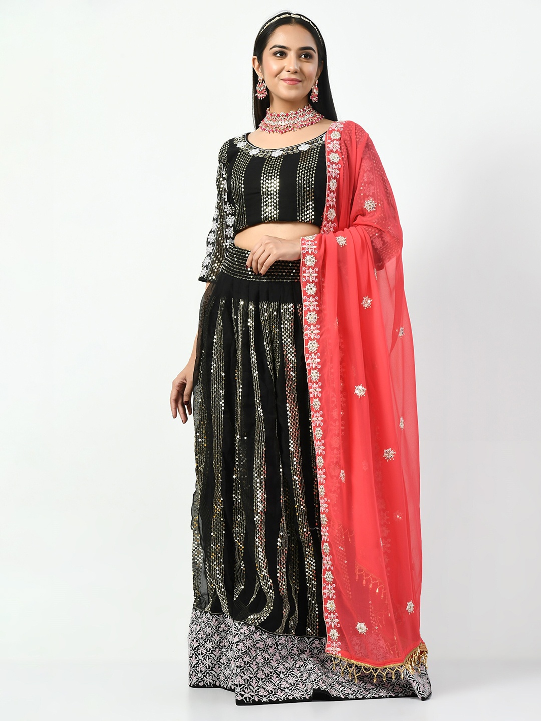

Angroop Embellished Sequinned Semi-Stitched Lehenga & Unstitched Blouse With Dupatta, Black