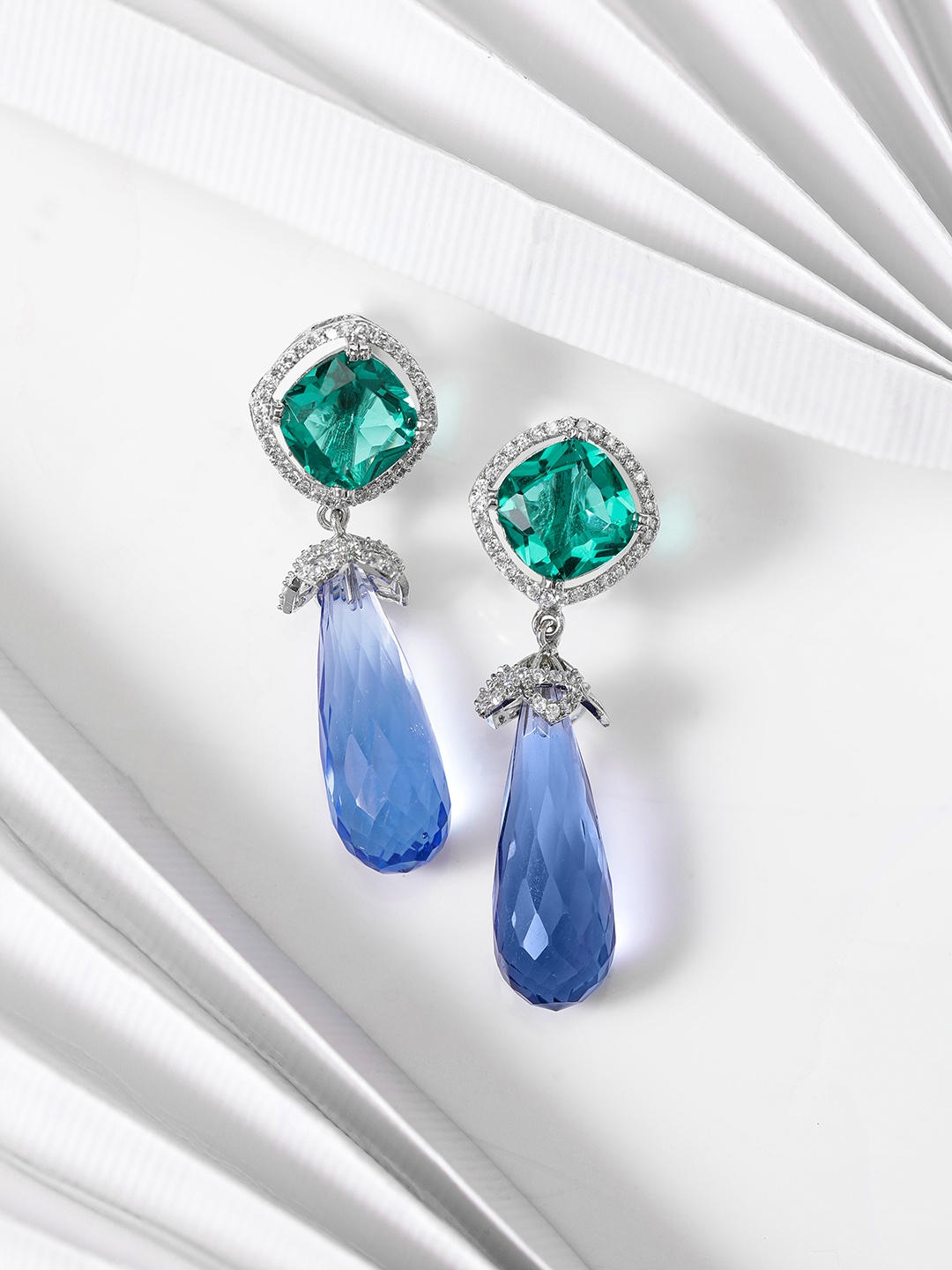 

Rubans Rhodium-Plated Geometric Drop Earrings, Silver
