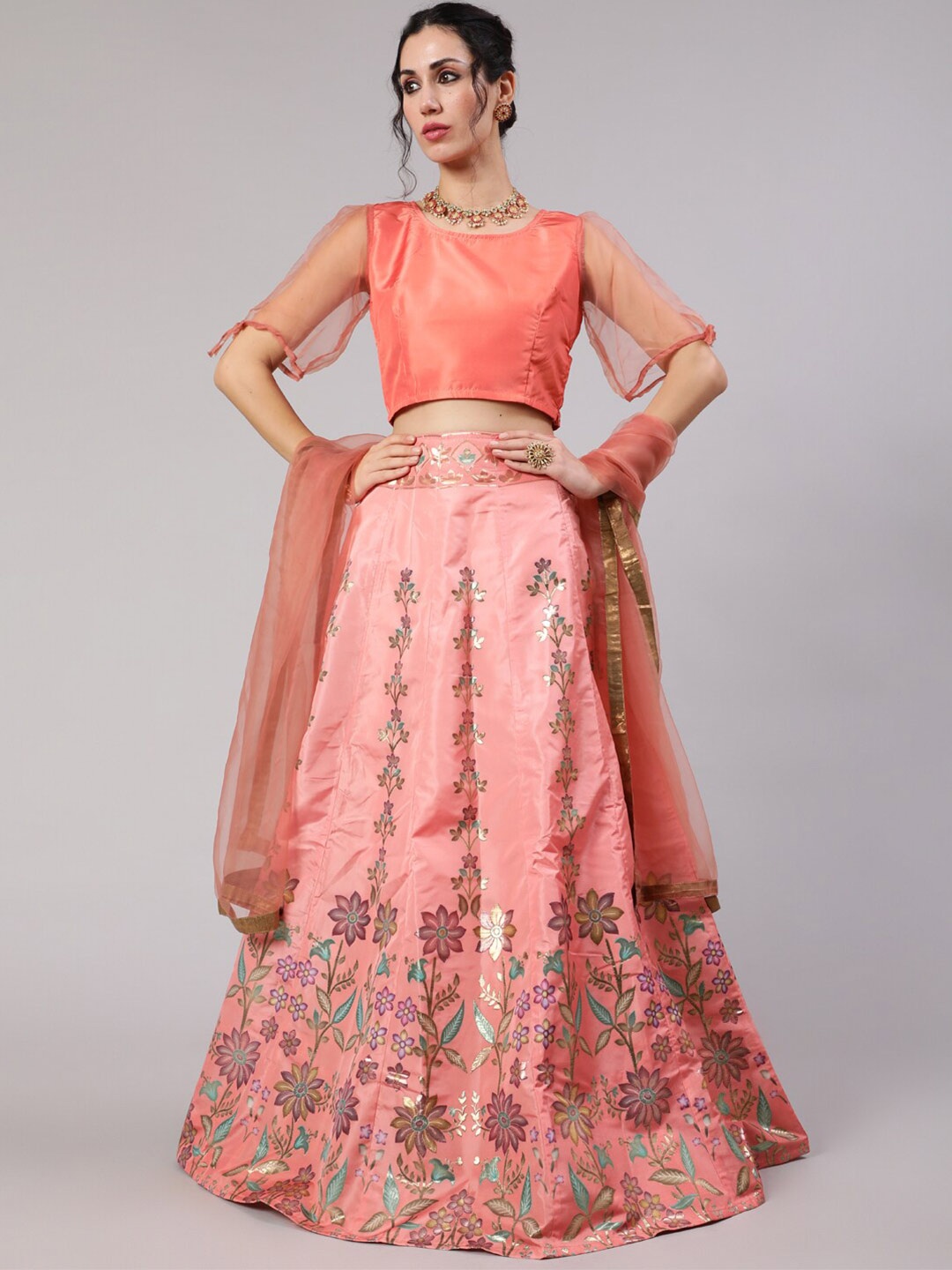 

AKS Ready To Wear Lehenga & Blouse With Dupatta, Peach