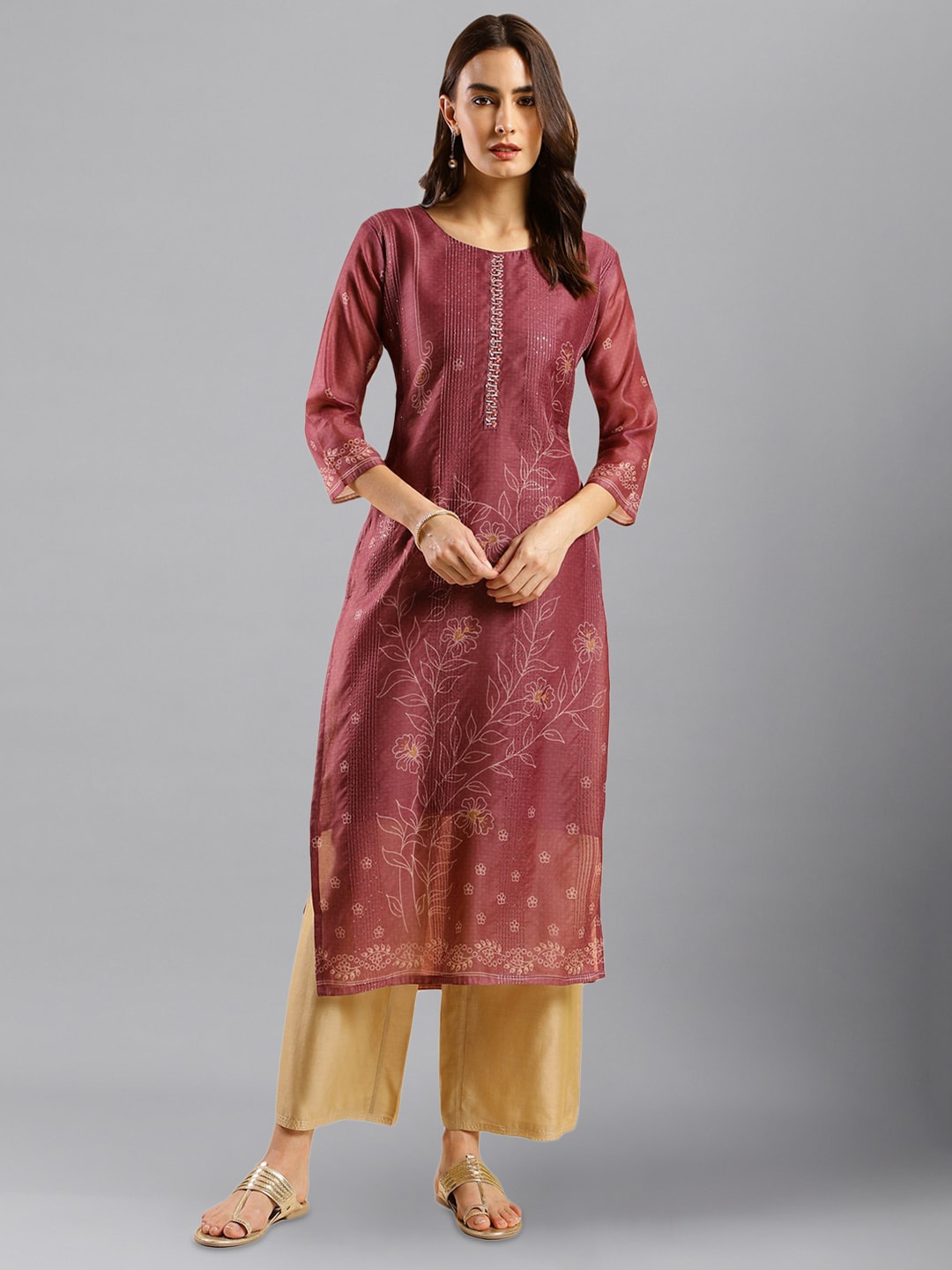 

HERE&NOW Maroon Floral Printed Kurta