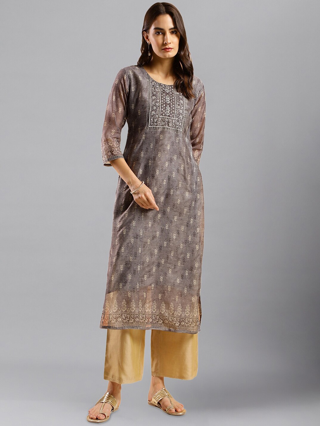 

HERE&NOW Grey Floral Printed Kurta