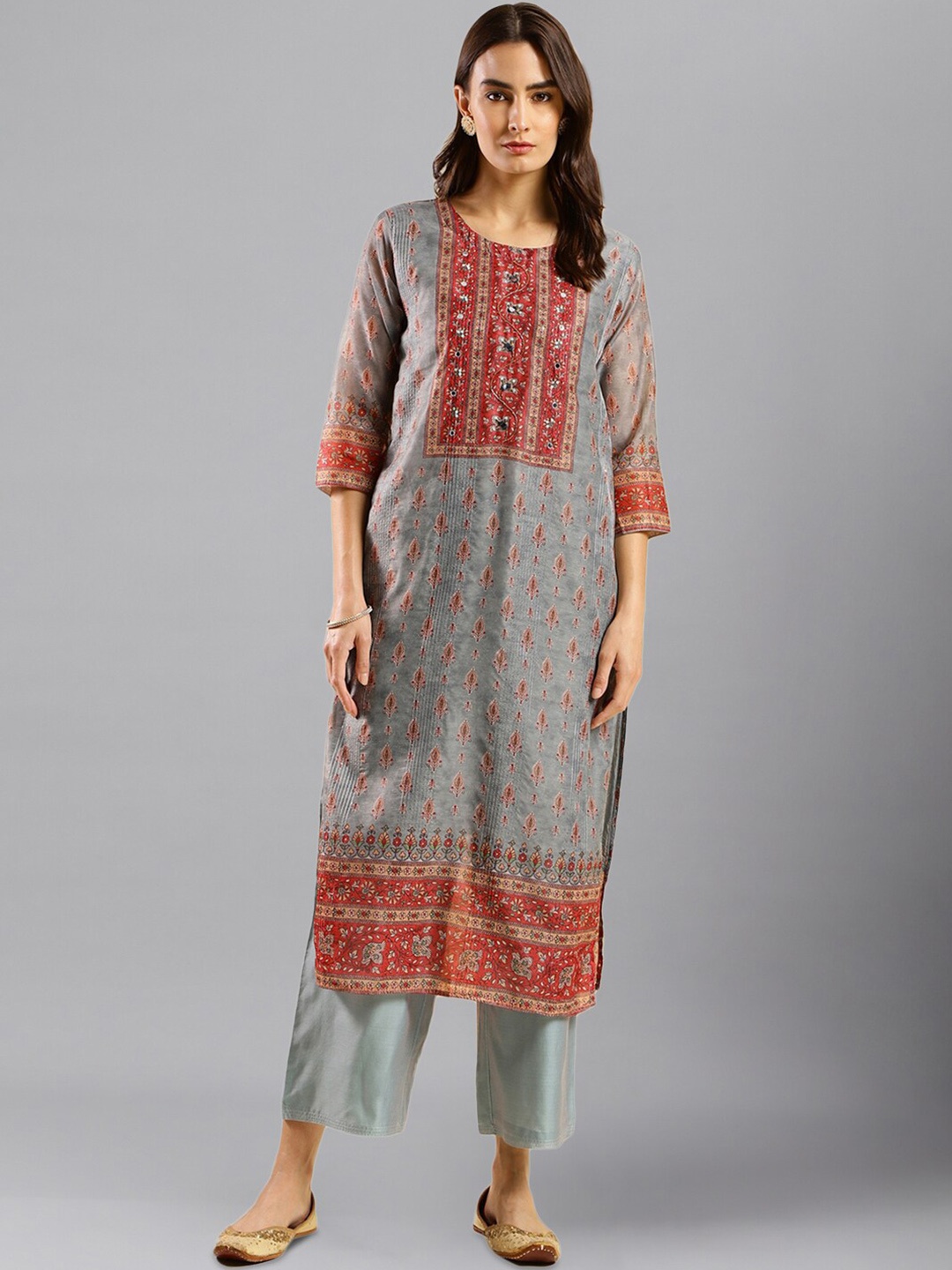 

HERE&NOW Grey Floral Embroidered Kurta