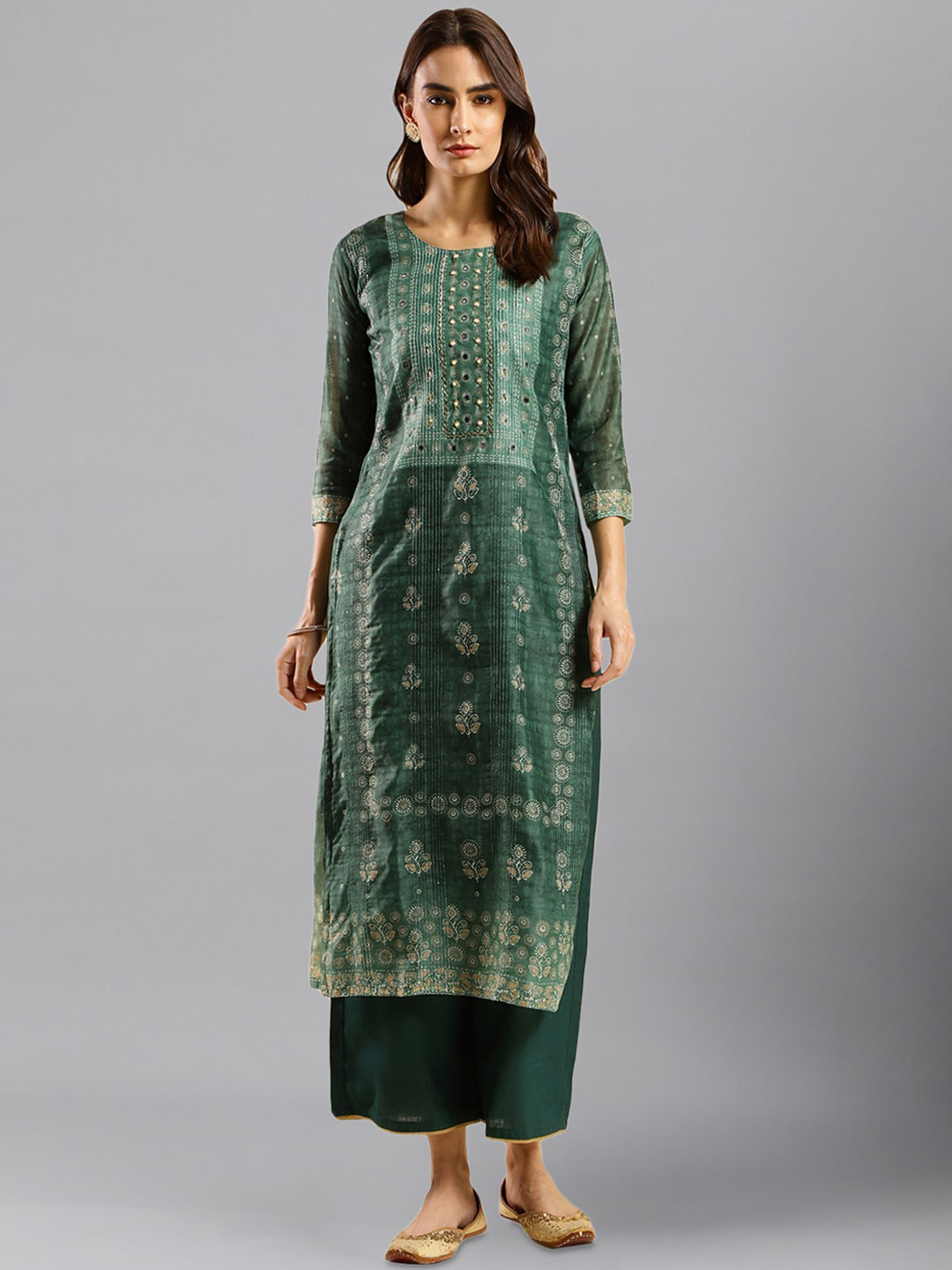 

HERE&NOW Sea Green Floral Printed Kurta
