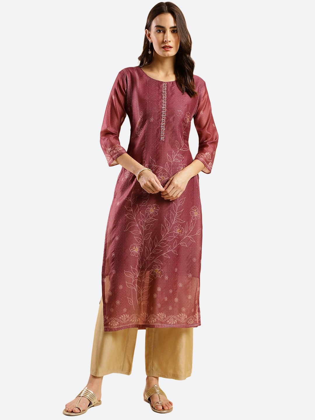 

KALINI Floral Printed Sequinned Kurta, Maroon