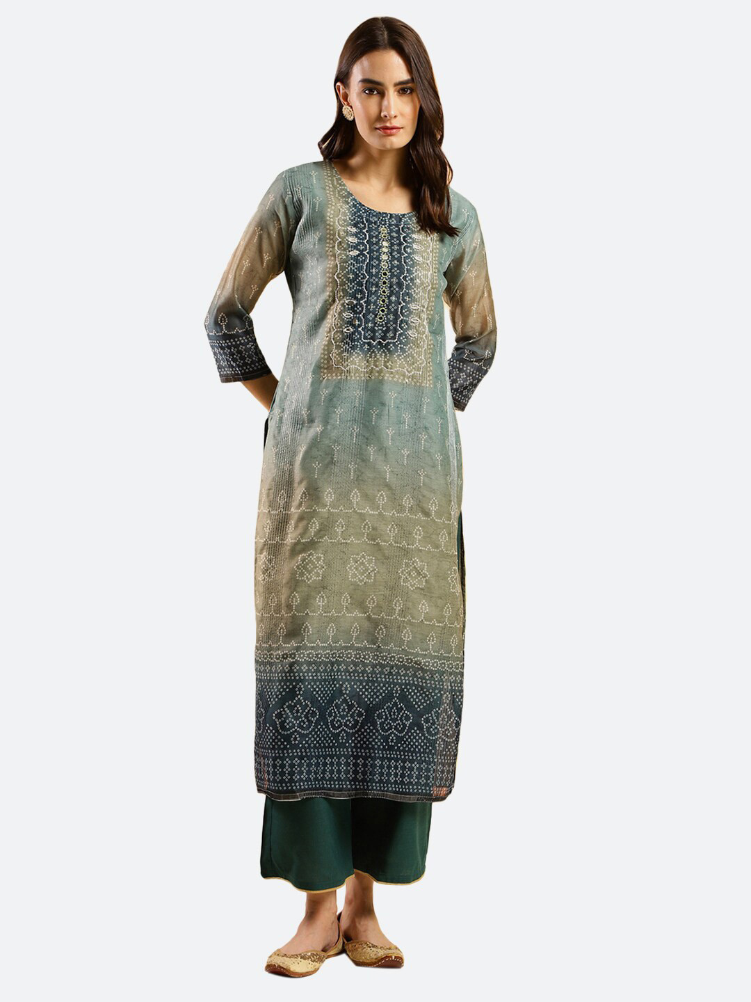 

KALINI Bandhani Printed A-line Kurta, Blue