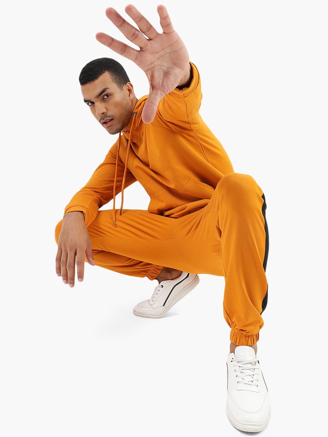 

Virgio Striped Detail Pure Cotton Hooded Tracksuit, Mustard