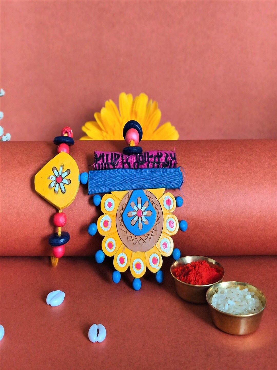 

Phirki Studio Set Of 2 Designer Lumba Rakhi With Roli Chawal, Blue