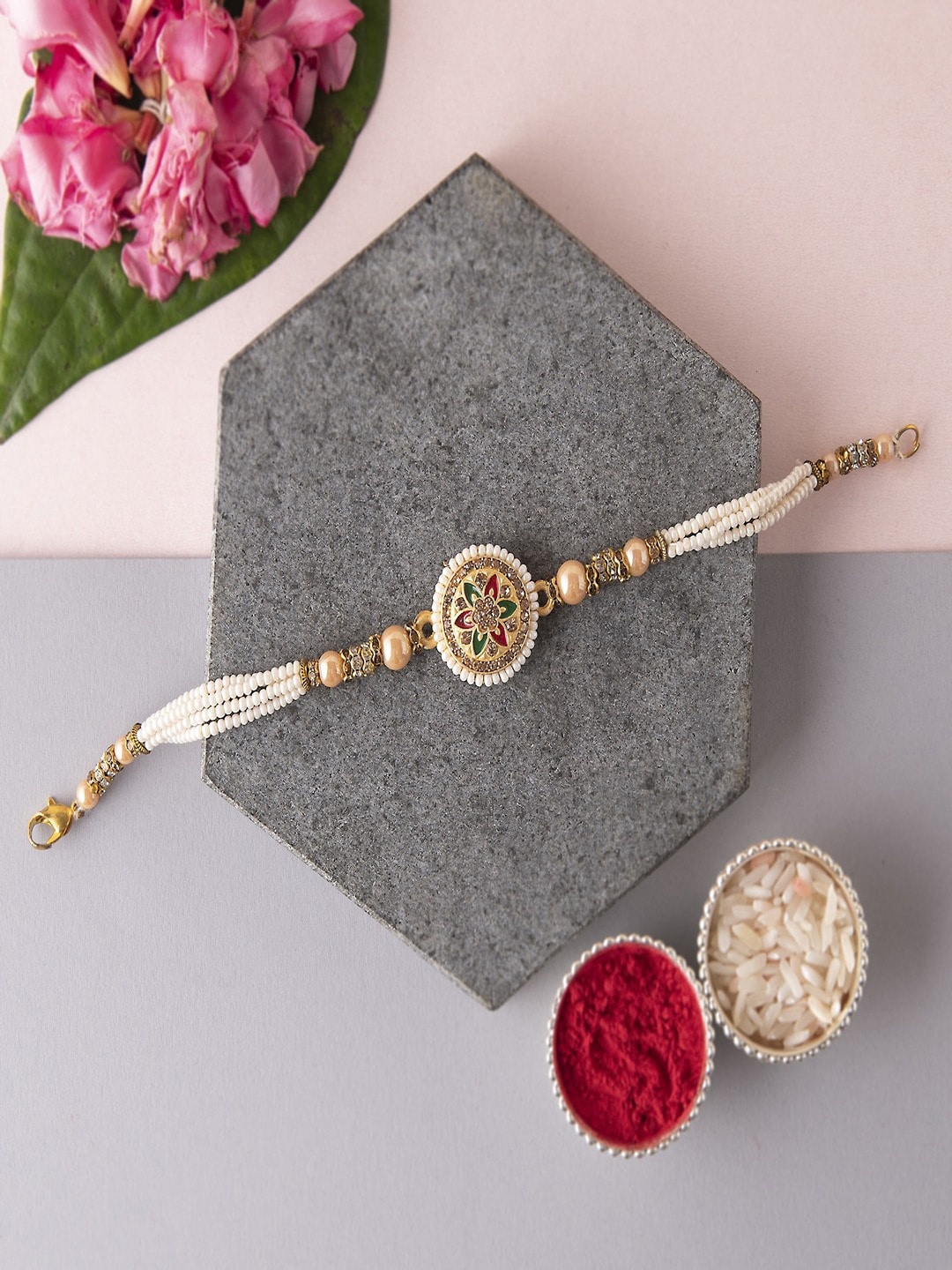 

Phirki Studio Unisex Embellished Wraparound Rakhi With Roli Chawal, White