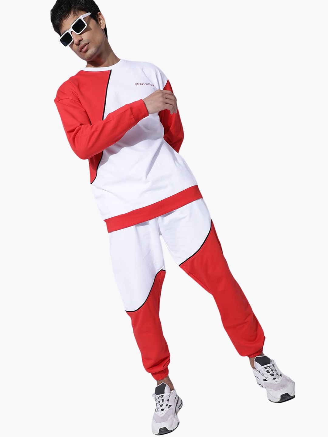 

Virgio Colourblocked Pure Cotton T-Shirt With Trousers, Red