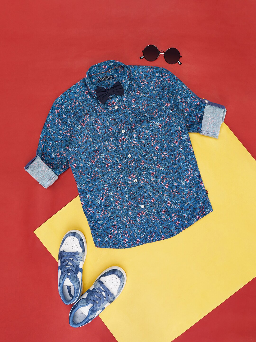 

Pantaloons Junior Boys Floral Printed Spread Collar Pocket Cotton Casual Shirt, Blue