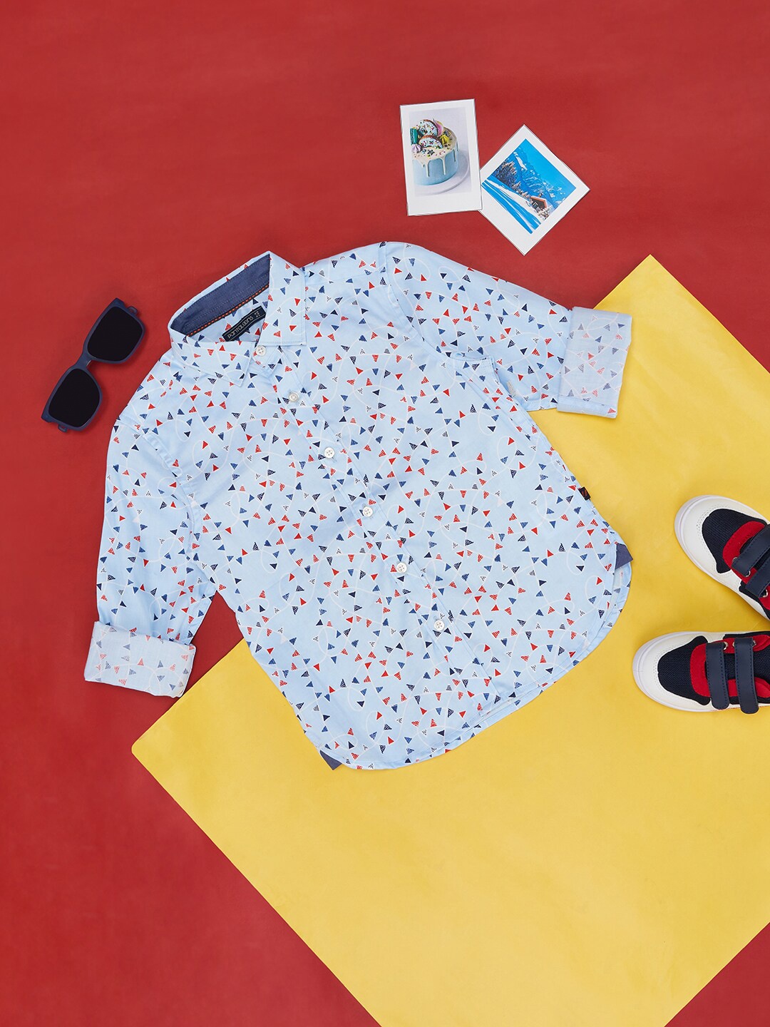 Pantaloons Junior Boys Geometric Printed Shirt Collar Cotton Casual Shirt, Blue