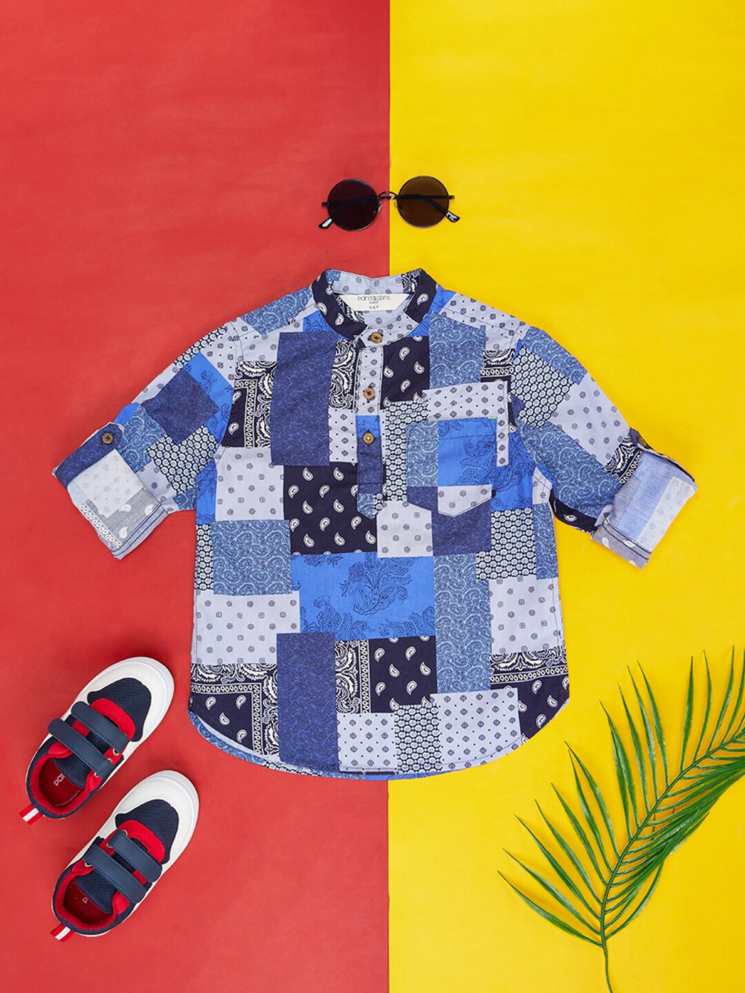 

Pantaloons Junior Boys Ethnic Motifs Printed Cotton Casual Shirt, Navy blue