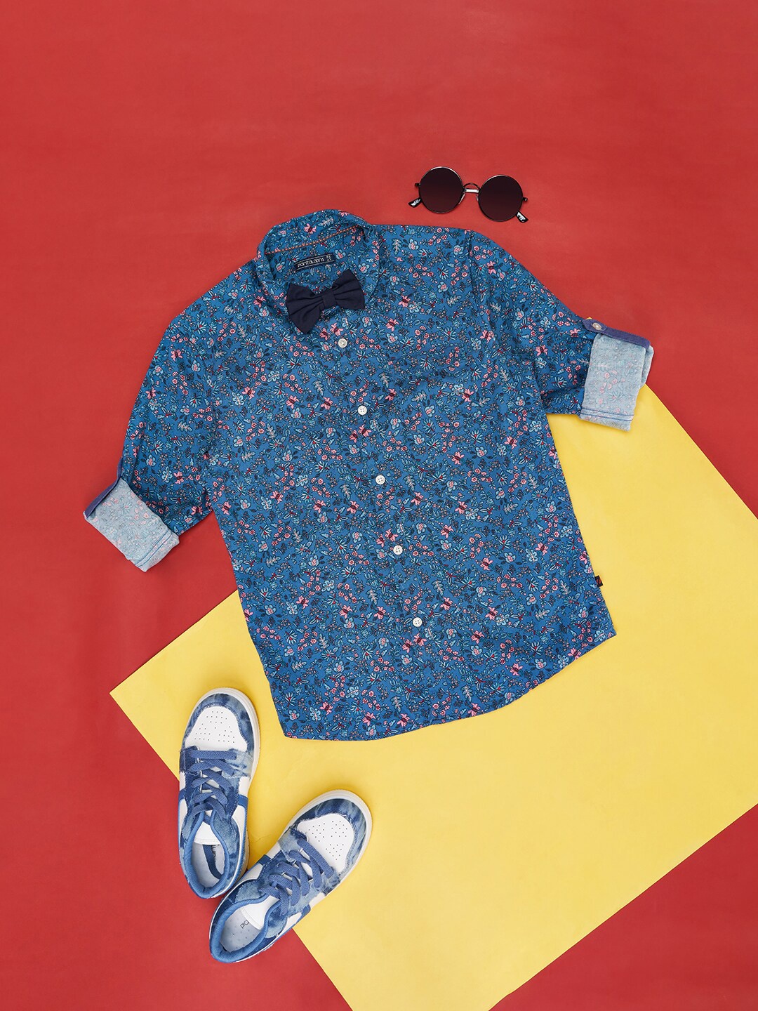 Pantaloons Junior Boys Floral Printed Cotton Party Shirt, Blue