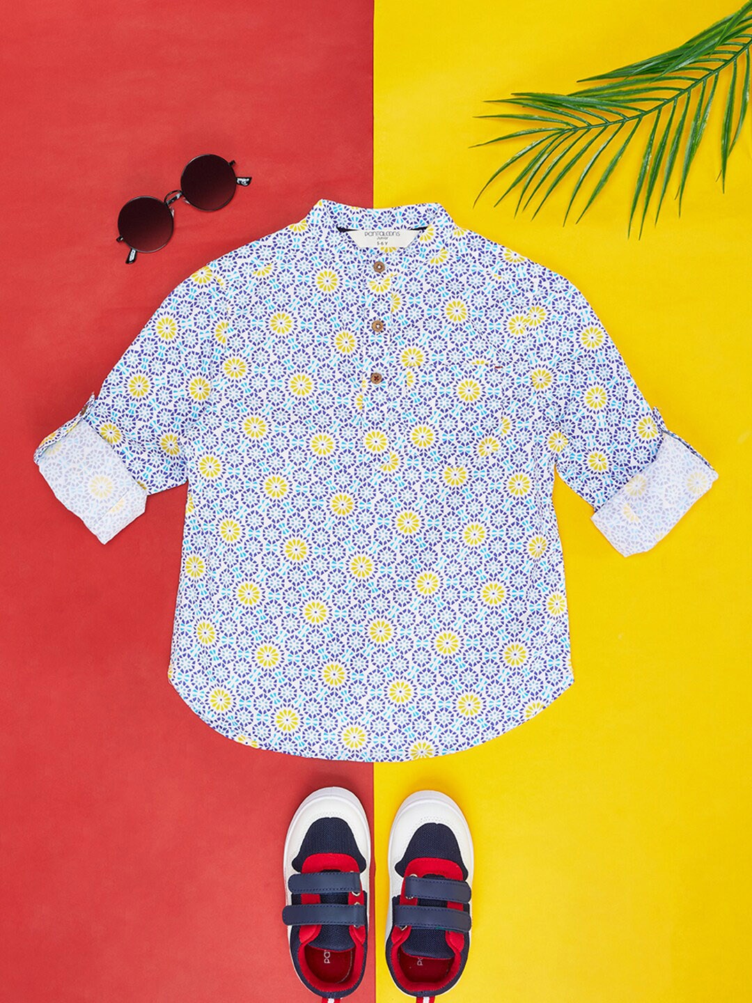 Pantaloons Junior Boys Floral Printed Cotton Casual Shirt, White