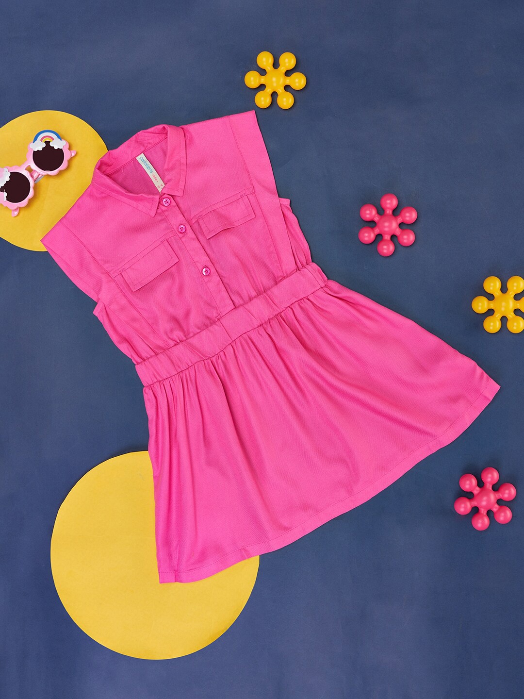 

Pantaloons Junior Girls Shirt Collar Sleeveless Pleated Cotton Top, Pink