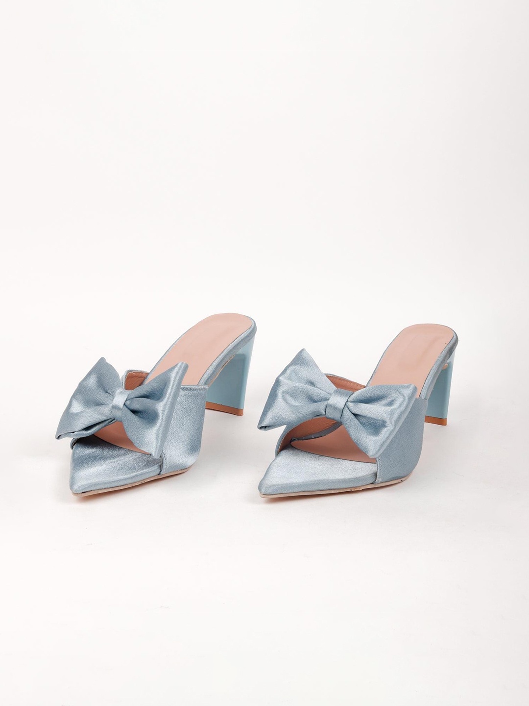 

ODETTE Bow Embellished Slim Heel Mules, Blue
