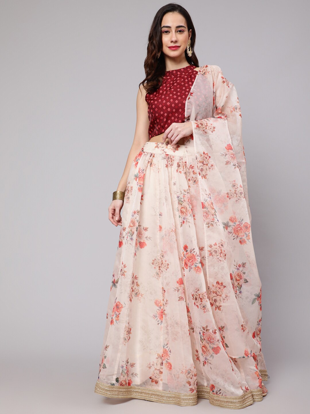 

AKS Couture Printed Ready to Wear Lehenga & Blouse With Dupatta, Cream