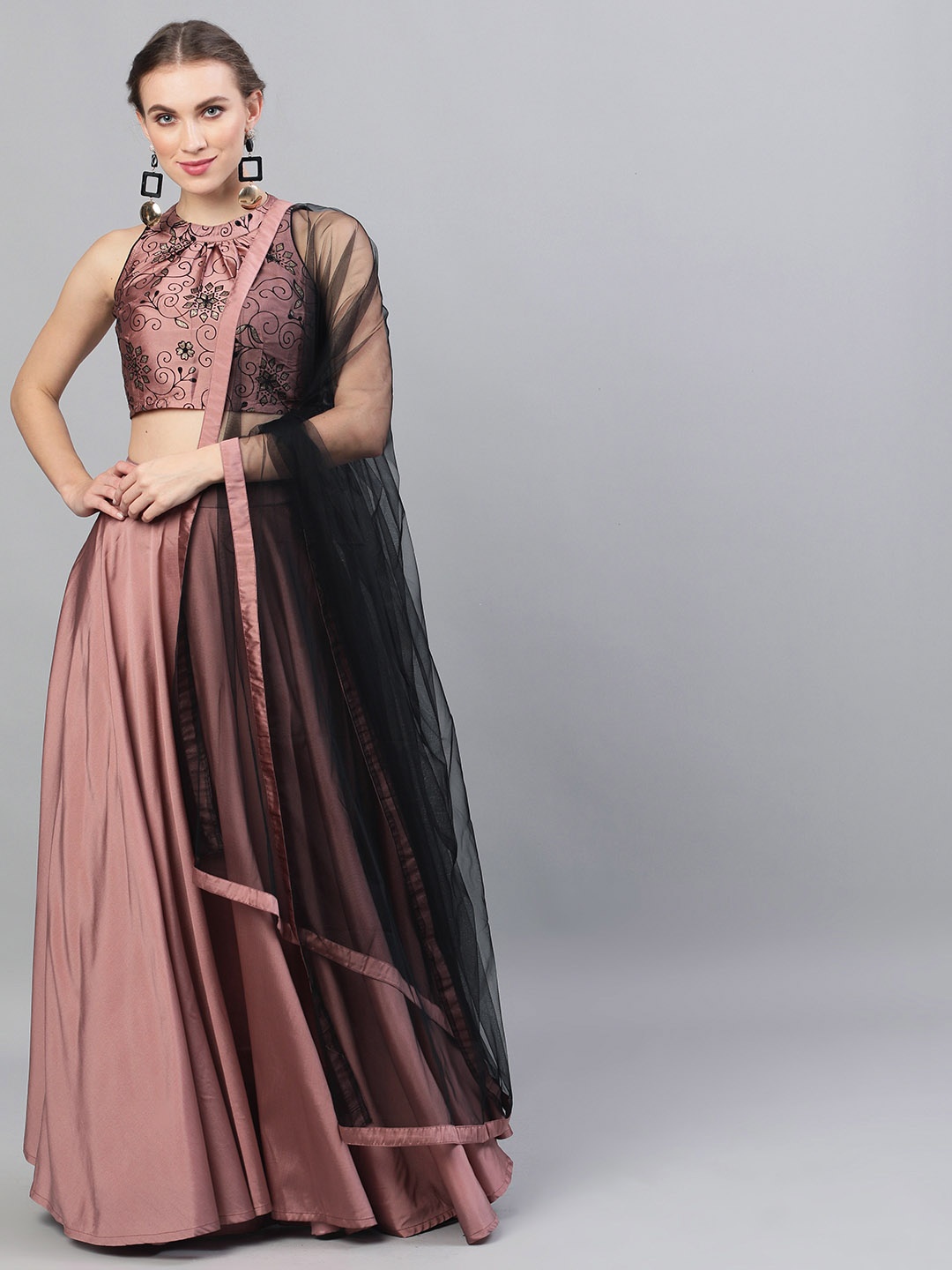 

AKS Couture Mauve & Black Printed Ready to Wear Lehenga