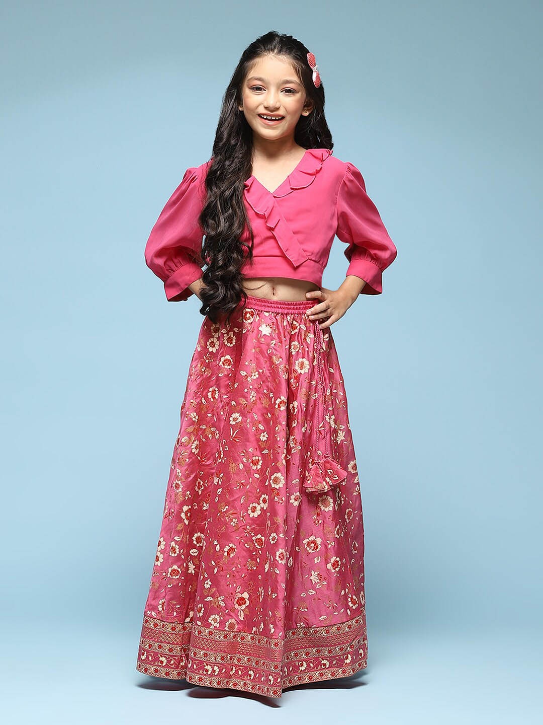 

Biba Girls Floral Printed Ready to Wear Lehenga Choli, Pink