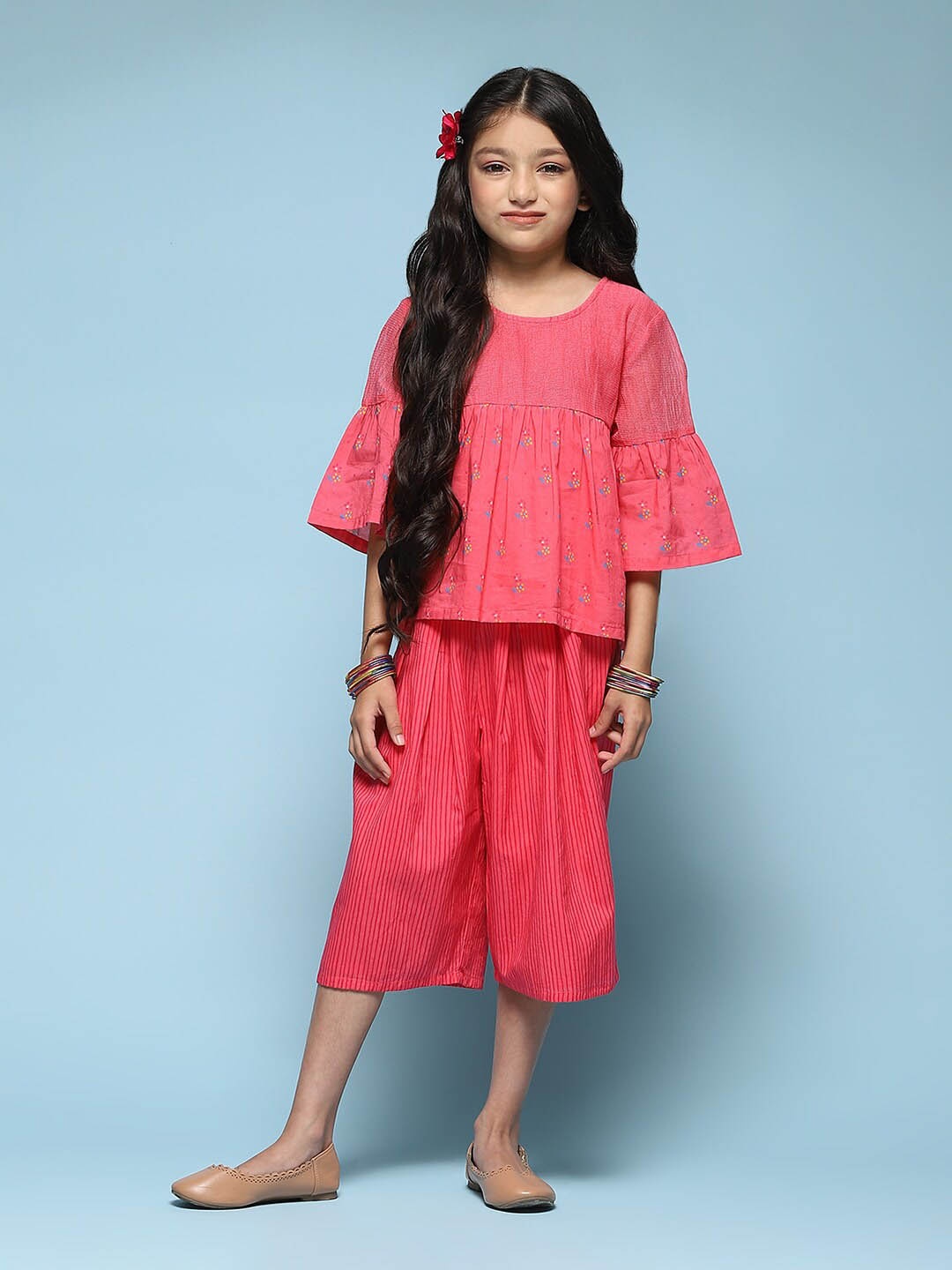 

Biba Girls Printed Top with Trousers, Pink