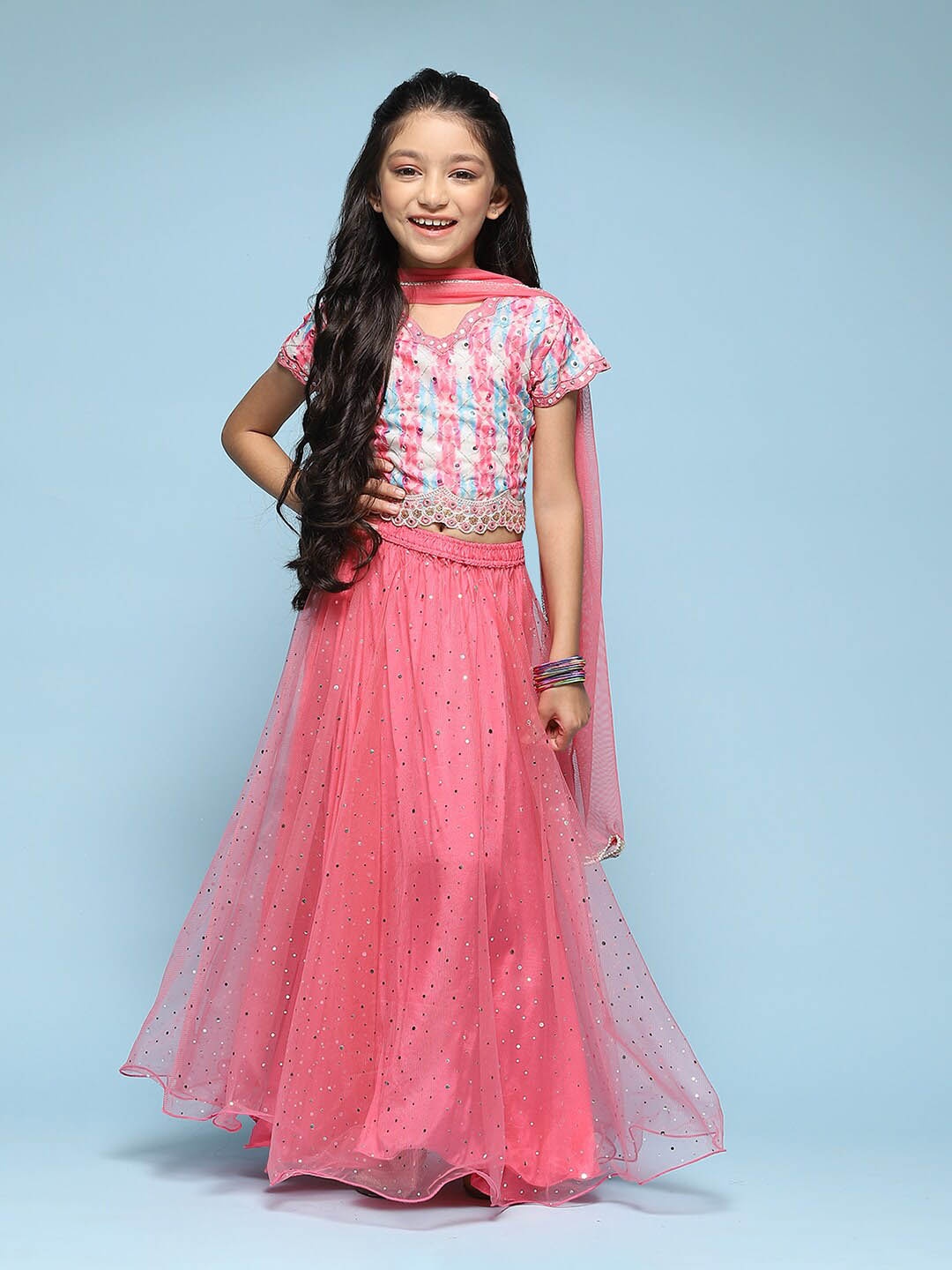 

Biba Girls Printed Ready to Wear Lehenga & Blouse With Dupatta, Pink