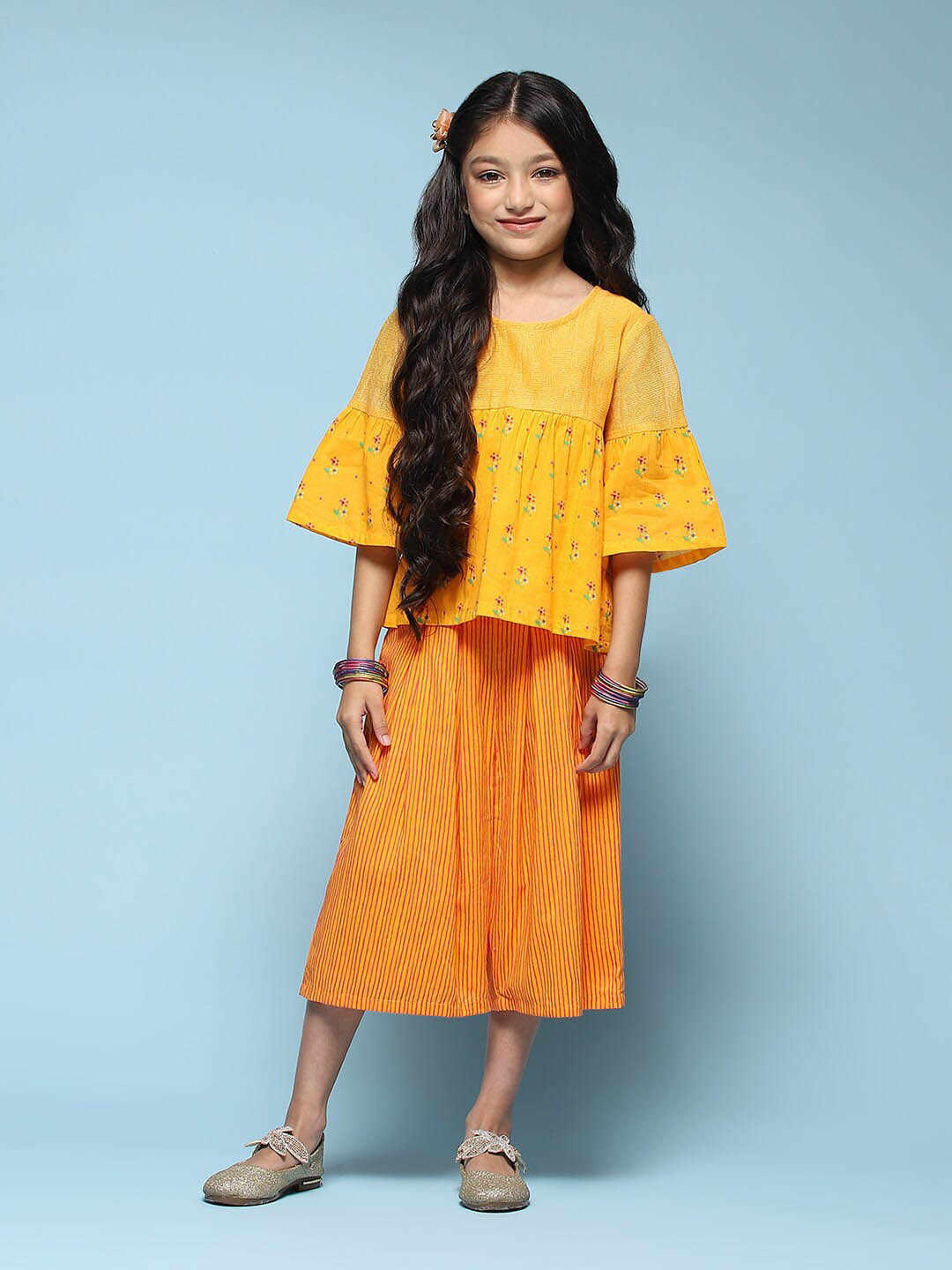 

Biba Floral Printed Pure Cotton Top & Palazzo Clothing Set, Yellow
