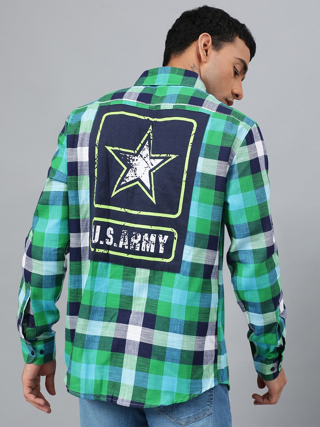 

FTX Tartan Checks Spread Collar Pure Cotton Casual Shirt, Green