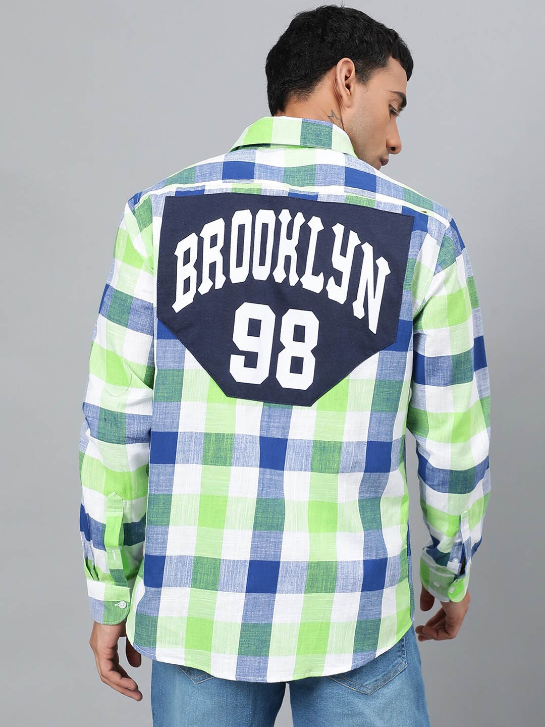 

FTX Gingham Checks Spread Collar Pure Cotton Casual Shirt, Green