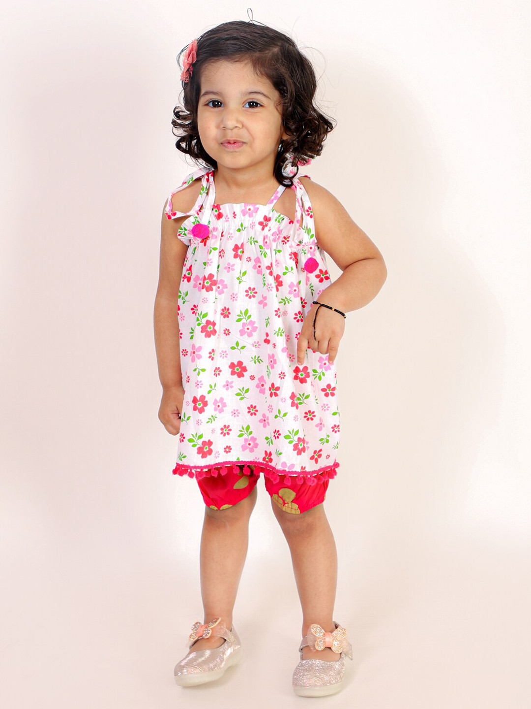 

M'andy Girls Floral Printed Pure Cotton Top with Shorts, Pink