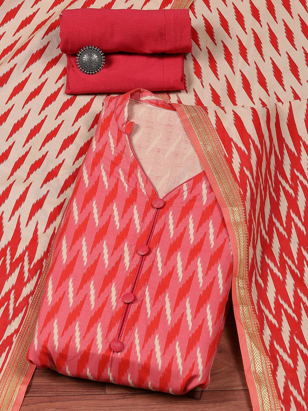

Biba Geometric Printed Unstitched Dress Material, Pink