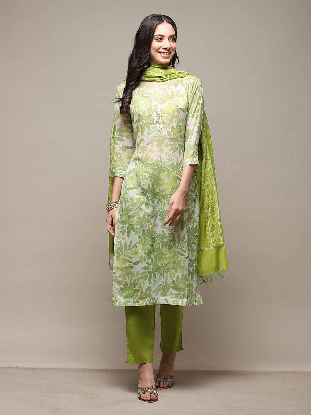 

Biba Floral Printed Unstitched Dress Material, Green