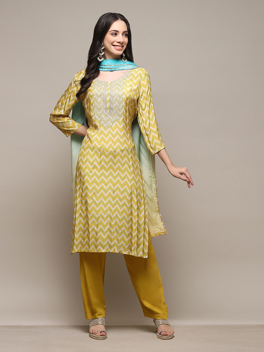 

Biba Geometric Printed Unstitched Dress Material, Mustard