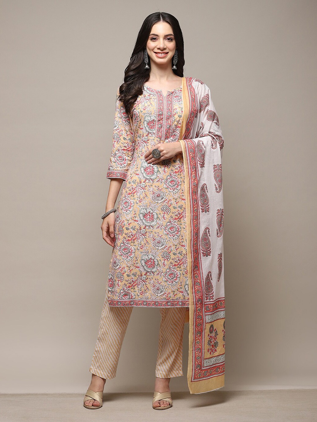 

Biba Floral printed Unstitched Dress Material, Yellow