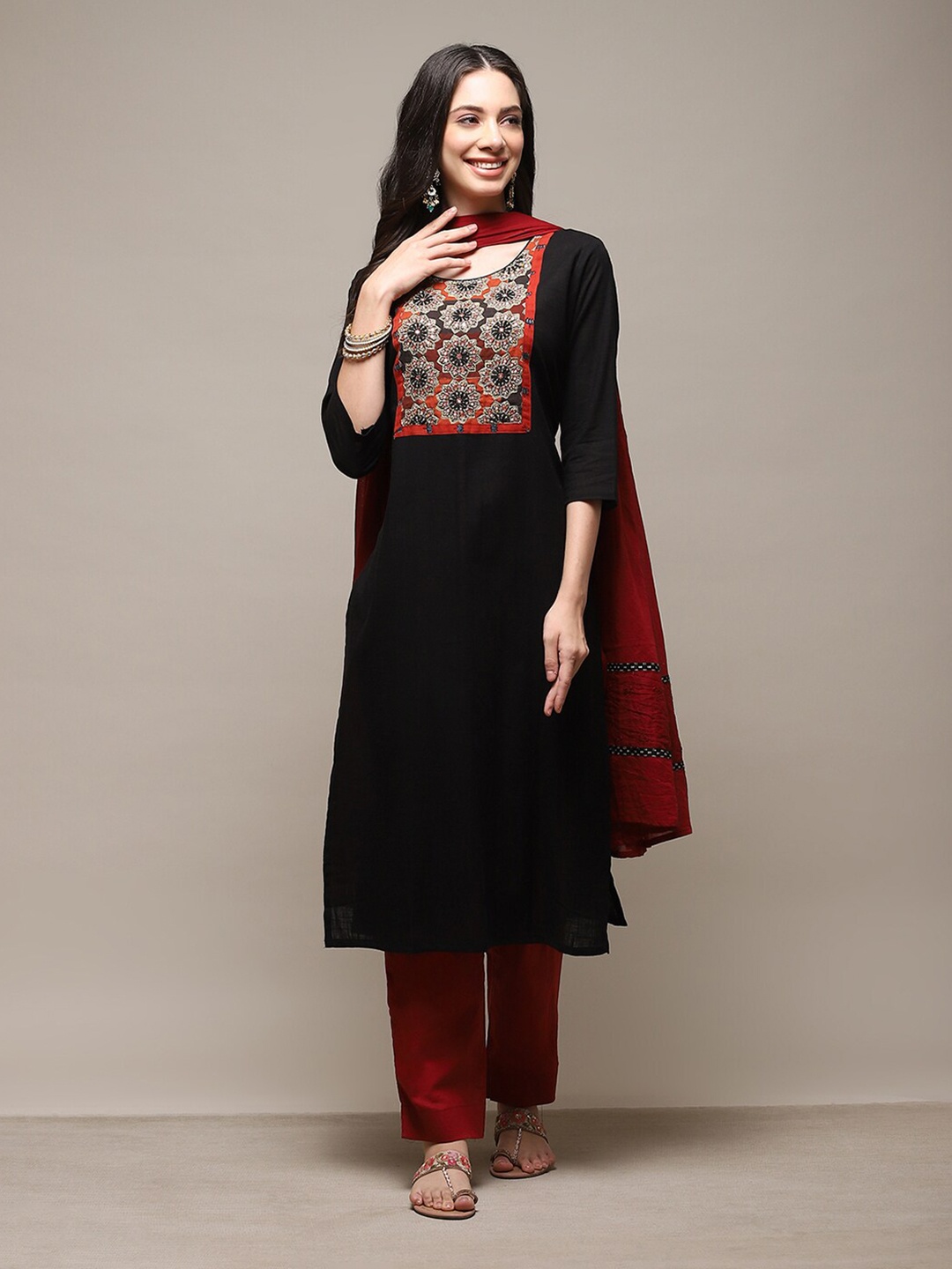 

Biba Floral printed Unstitched Dress Material, Black